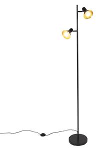 Moderná stojaca lampa čierna so zlatými 2-svetlami - Magno