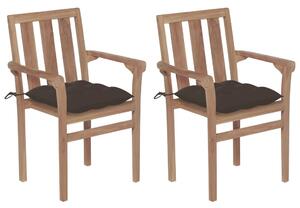 Záhradné stoličky 2 ks, sivohnedé podložky, tíkový masív