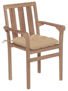 Záhradné stoličky 2 ks, béžové podložky, tíkový masív