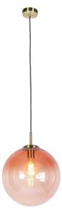 Art deco závesná lampa mosadz s ružovým sklom 33 cm - Pallon