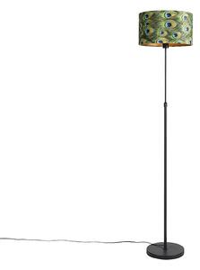 Stojaca lampa čierna s tienidlom z zamatu Peacock so zlatom 35 cm - Parte