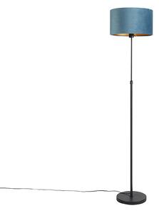 Stojacia lampa čierna s velúrovým odtieňom modrej so zlatou 35 cm - Parte