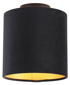 Stropná lampa s velúrovým tienidlom čierna so zlatou 20 cm - čierna Combi