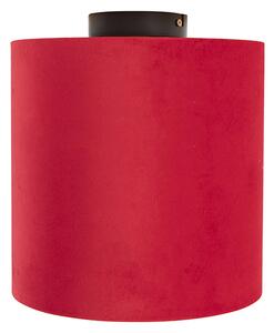 Stropné svietidlo s velúrovým tienidlom červené so zlatým 25 cm - čierne Combi
