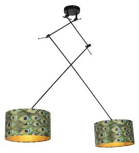Závesná lampa so zamatovými odtieňmi páv so zlatom 35 cm - Blitz II čierna