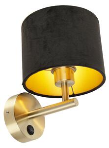 Klasická nástenná lampa zlatá s čiernym velúrovým tienidlom - Combi