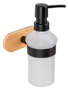 Samodržiaci sklenený dávkovač mydla v čiernej a prírodnej farbe 300 ml Orea Bamboo – Wenko