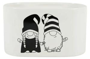 Vianočný kvetináč GNOME LOVE keramický 19,5x11 cm, biely