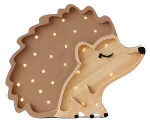 Hnedá stolová lampa z borovicového dreva Little Lights Ježko, dĺžka 30 cm