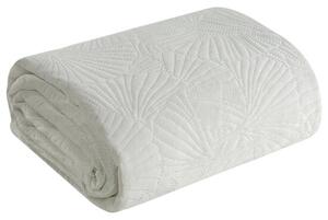 Biely prehoz na posteľ z jemného zamatu s potlačou listov ginka