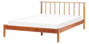 Posteľ svetlé borovicové drevo 140 x 200 cm dvojlôžko s lamelovým čelom a roštom minimalistický rustikálny štýl