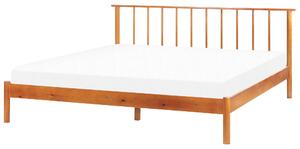 Posteľ svetlé borovicové drevo 180 x 200 cm dvojlôžko s lamelovým čelom a roštom minimalistický rustikálny štýl