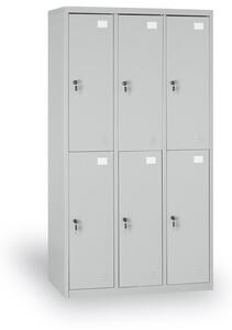 Šatníková skrinka s úložnými boxami, 6 boxov, 1820 x 900 x 500 mm, cylindrický zámok, sivé dvere