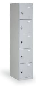 Šatníková skrinka s úložnými boxami, 5 boxov, 1820 x 380 x 500 mm, cylindrický zámok, sivé dvere