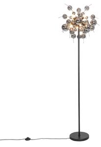 Dizajnová stojaca lampa čierna s dymovým sklom 8 svetiel - Explode