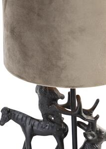 Vintage stolná lampa čierna látková tienidlo taupe - Hjort Tre
