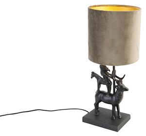 Vintage stolná lampa čierna látková tienidlo taupe - Hjort Tre
