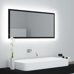 Kúpeľňové zrkadlo s LED čierne 90x8,5x37 cm spracované drevo