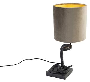 Vintage stolná lampa čierna látková tienidlo taupe - Slange