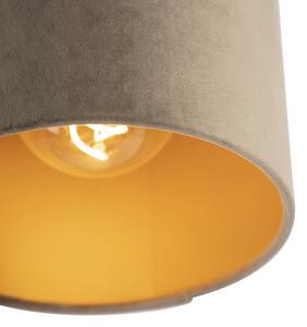 Stropná lampa s velúrovým tienidlom taupe so zlatom 20 cm - čierna Combi