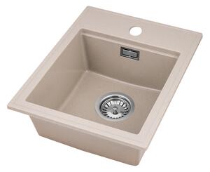 Sink Quality Ferrum New 4050, 1-komorový granitový drez 400x500x185 mm + chrómový sifón, béžová, SKQ-FER.4050.B.X