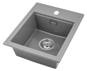 Sink Quality Ferrum New 4050, 1-komorový granitový drez 400x500x185 mm + chrómový sifón, šedá, SKQ-FER.4050.G.X