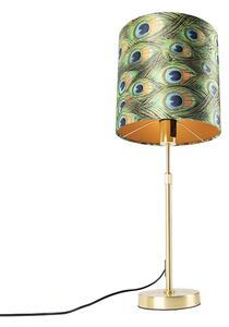 Stolová lampa zlatá / mosadz s velúrovým odtieňom páv 25 cm - Parte