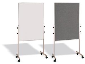 Mobilná kombinovaná tabuľa, biela magnetická/sivá textilná, 700x1200 mm