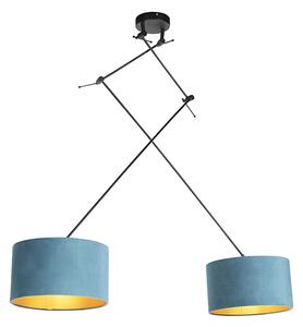 Závesná lampa so zamatovými odtieňmi modrá so zlatou 35 cm - Blitz II čierna
