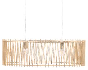 Závesná lampa svetlé drevo priehľadná preglejka kov matný povrch boho moderný štýl obývačka jedáleň