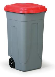 Mobilný plastový odpadkový kôš 100 L, červené veko