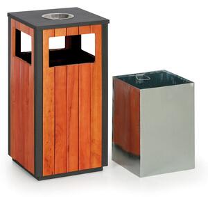 Vonkajší odpadkový kôš s popolníkom, 380 x 380 x 755 mm, čierna / dezén dreva