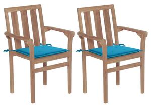 Záhradné stoličky 2 ks modré podložky teakový masív