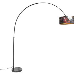 Oblúková lampa čierny zamatový odtieň kvetinový vzor 50 cm - XXL
