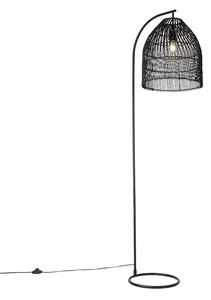 Vidiecka stojanová lampa čierna s ratanom - Sam