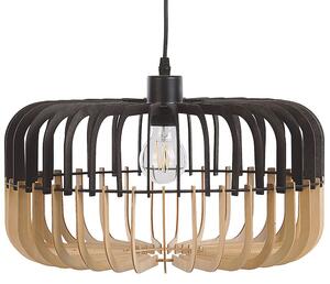 Závesná lampa čierna svetlé drevo preglejka geometrické otvorené tienidlo moderný škandinávsky štýl kuchyňa jedáleň