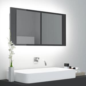 LED kúpeľňová zrkadlová skrinka lesklá sivá 90x12x45 cm