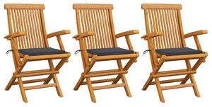Záhradné stoličky, antracitové podložky 3 ks, tíkový masív