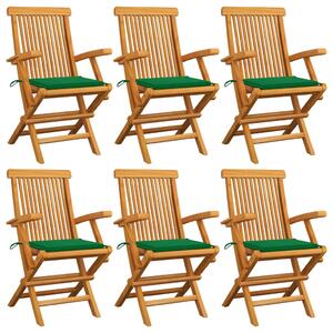 Záhradné stoličky, zelené podložky 6 ks, tíkový masív