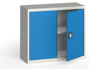 Plechová policová skriňa na náradie KOVONA, 800 x 950 x 400 mm, 1 polica, sivá/modrá