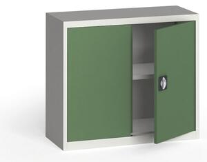 Plechová policová skriňa na náradie KOVONA, 800 x 950 x 400 mm, 1 polica, sivá/zelená