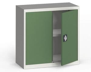 Plechová policová skriňa na náradie KOVONA, 800 x 800 x 400 mm, 1 polica, sivá/zelená