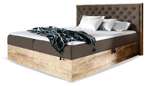 Wilsondo Čalúnená boxspring manželská posteľ WOOD 3 s úložným priestorom - hnedá Paros Rozmer: 140x200