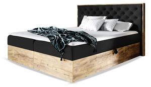 Wilsondo Čalúnená boxspring manželská posteľ WOOD 3 s úložným priestorom - čierna Kronos Rozmer: 140x200