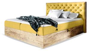 Wilsondo Čalúnená boxspring manželská posteľ WOOD 3 s úložným priestorom - žltá Kronos Rozmer: 140x200