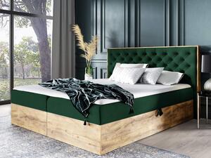 Wilsondo Čalúnená boxspring manželská posteľ WOOD 3 s úložným priestorom - zelená Kronos Rozmer: 140x200