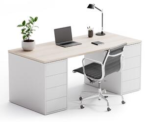 Kancelársky písací stôl s úložným priestorom BLOCK B03, biela/dub prírodný