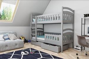 Detská poschodová posteľ z masívu borovice DOMINIK II so šuplíkmi - 200x90 cm - šedá