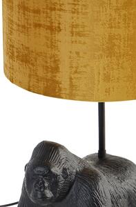 Vintage stolná lampa čierna látková tienidlo zlatá - Gorila