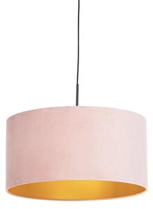 Závesné svietidlo s velúrovým odtieňom ružové so zlatom 50 cm - Combi